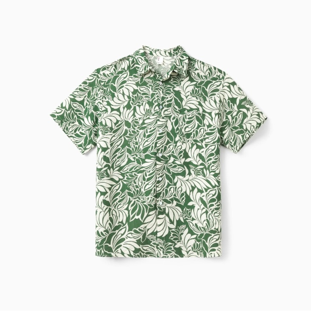 Tropical Green Leaf Floral Print Men Button Down Shirt